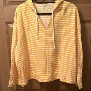 LOFT Yellow and White Striped Hoodie